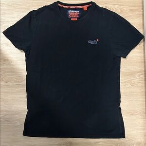 Superdry Men's Black Tee with Red Accents